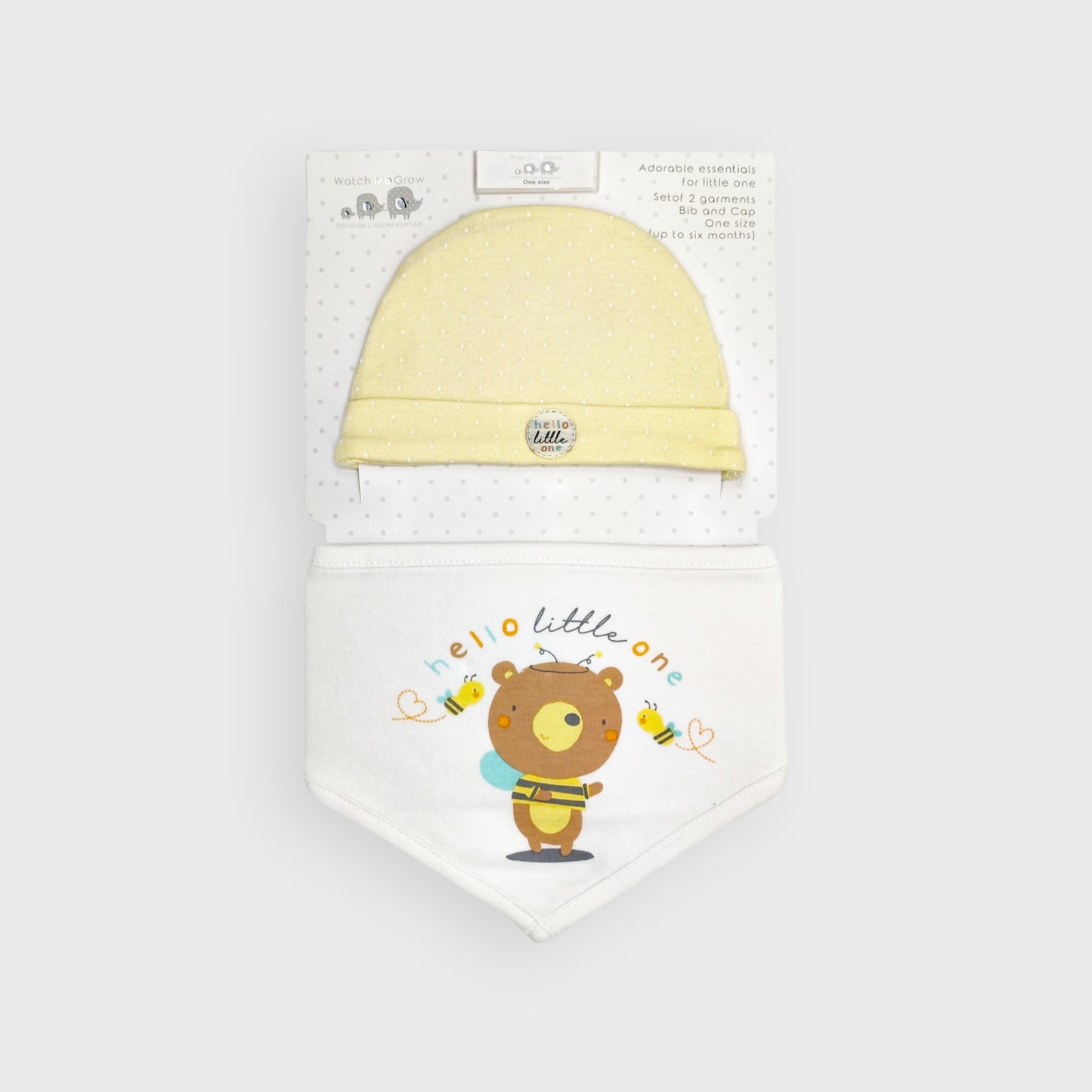 "Hello Little One" Bear Hat & Bib Set