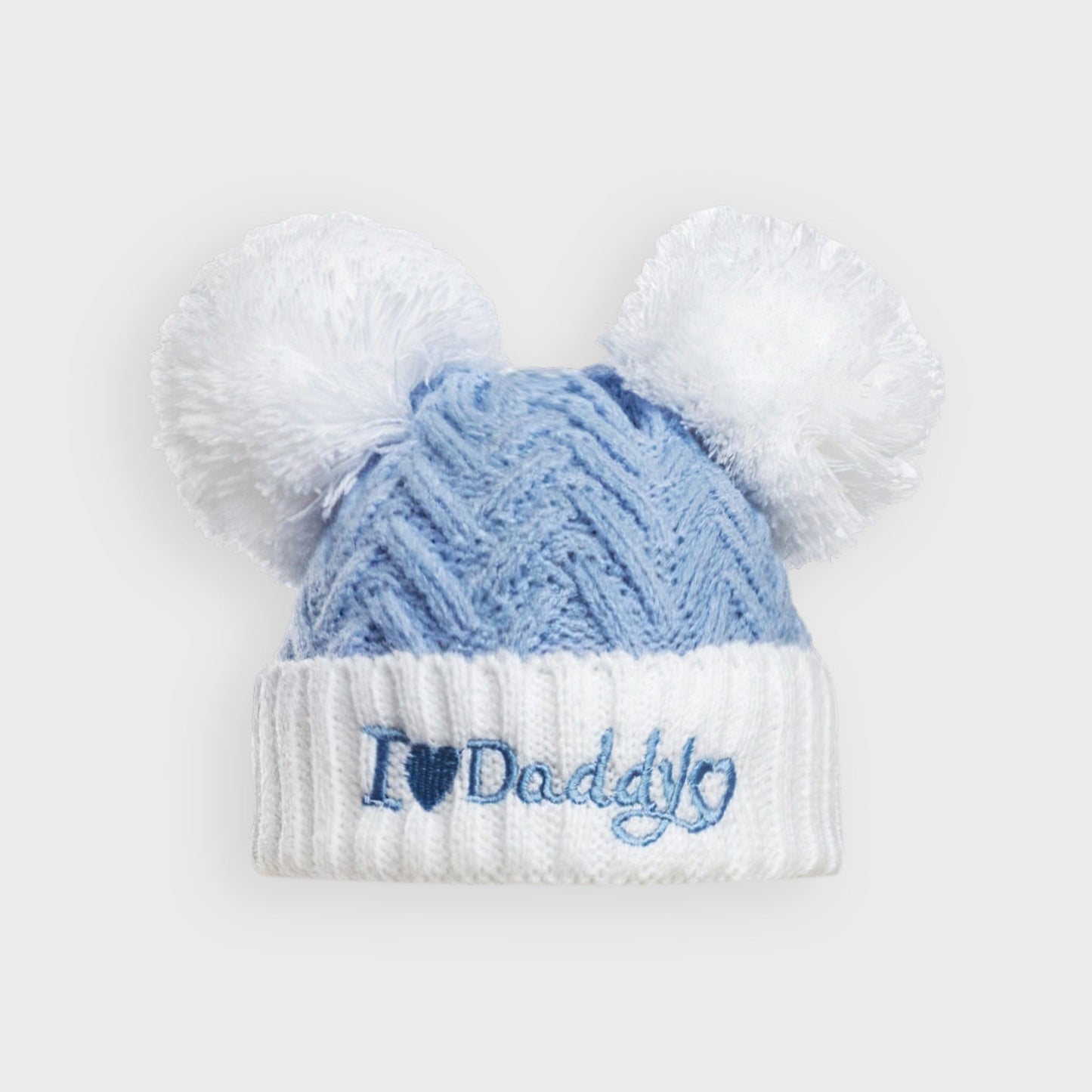 "I Love Daddy" Blue Chevron Double Pom Hat
