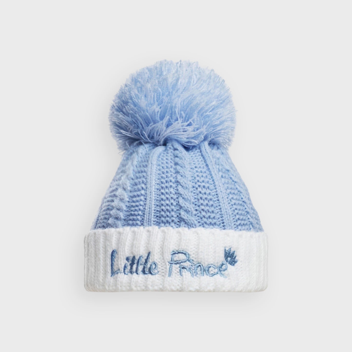 "Little Prince" Blue Cable Knit Pom Hat