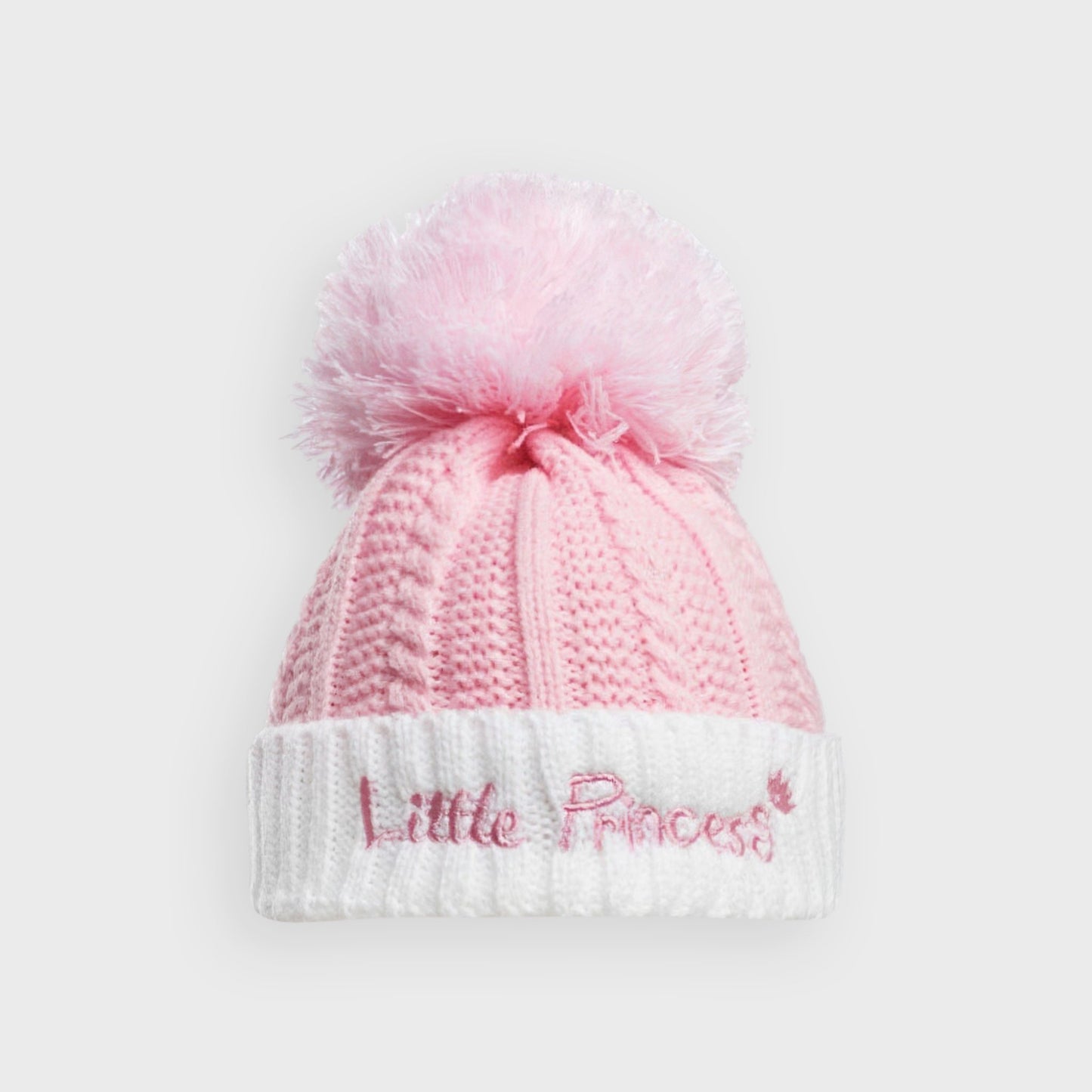 "Little Princess" Pink Cable Knit Pom Hat