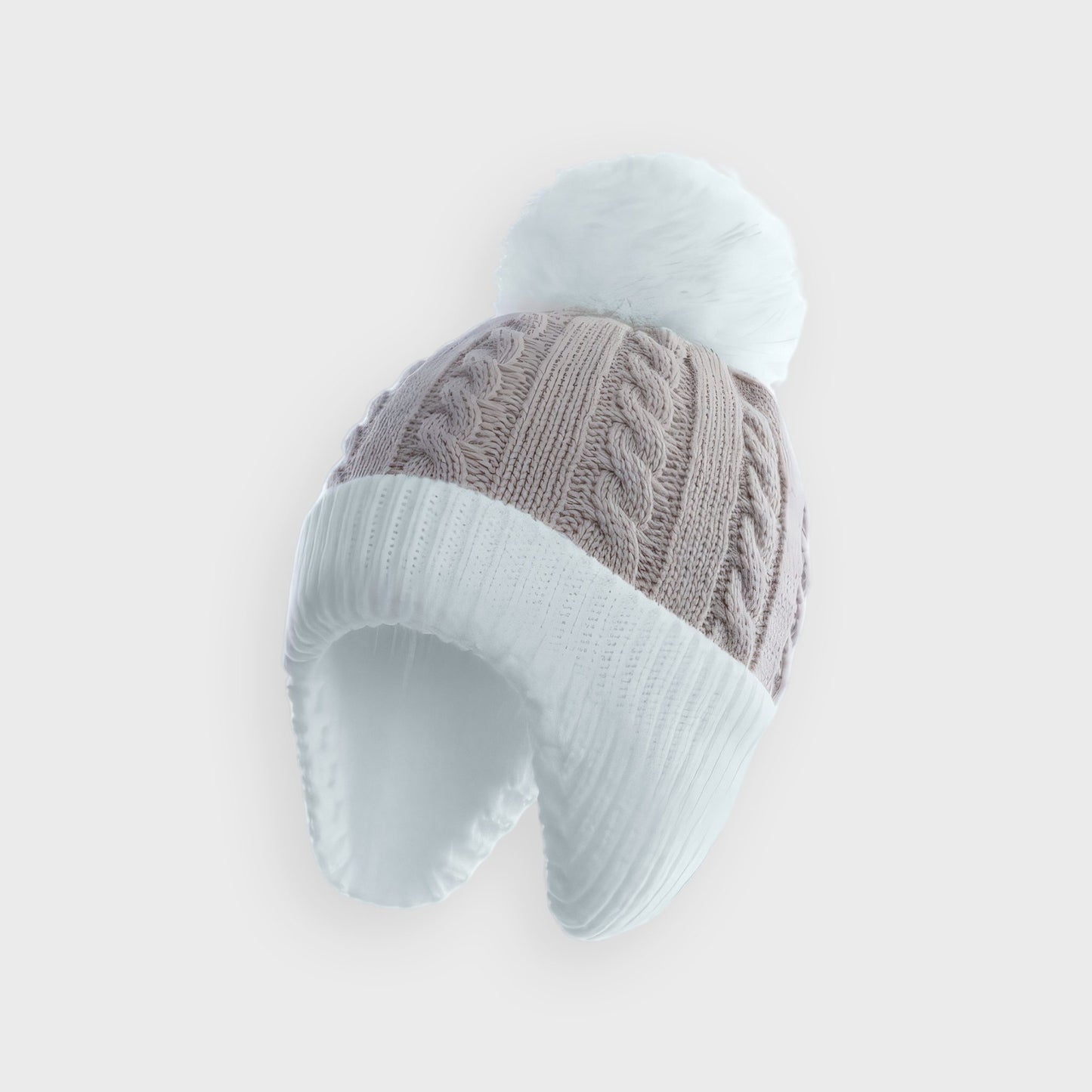 Coffee Cable Knit Flappy Pom Hat