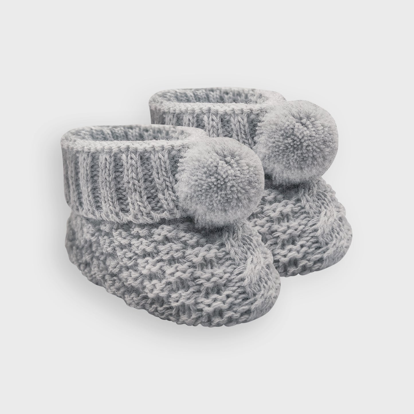 Check Knit Grey Pom Booties