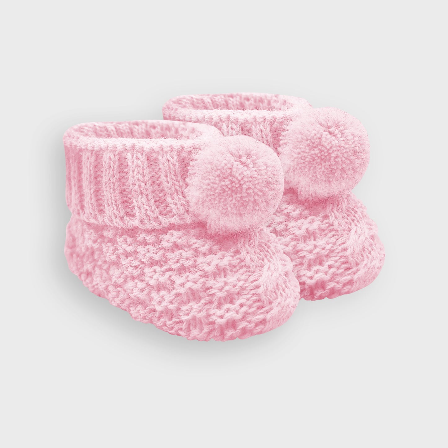 Check Knit Pink Pom Booties