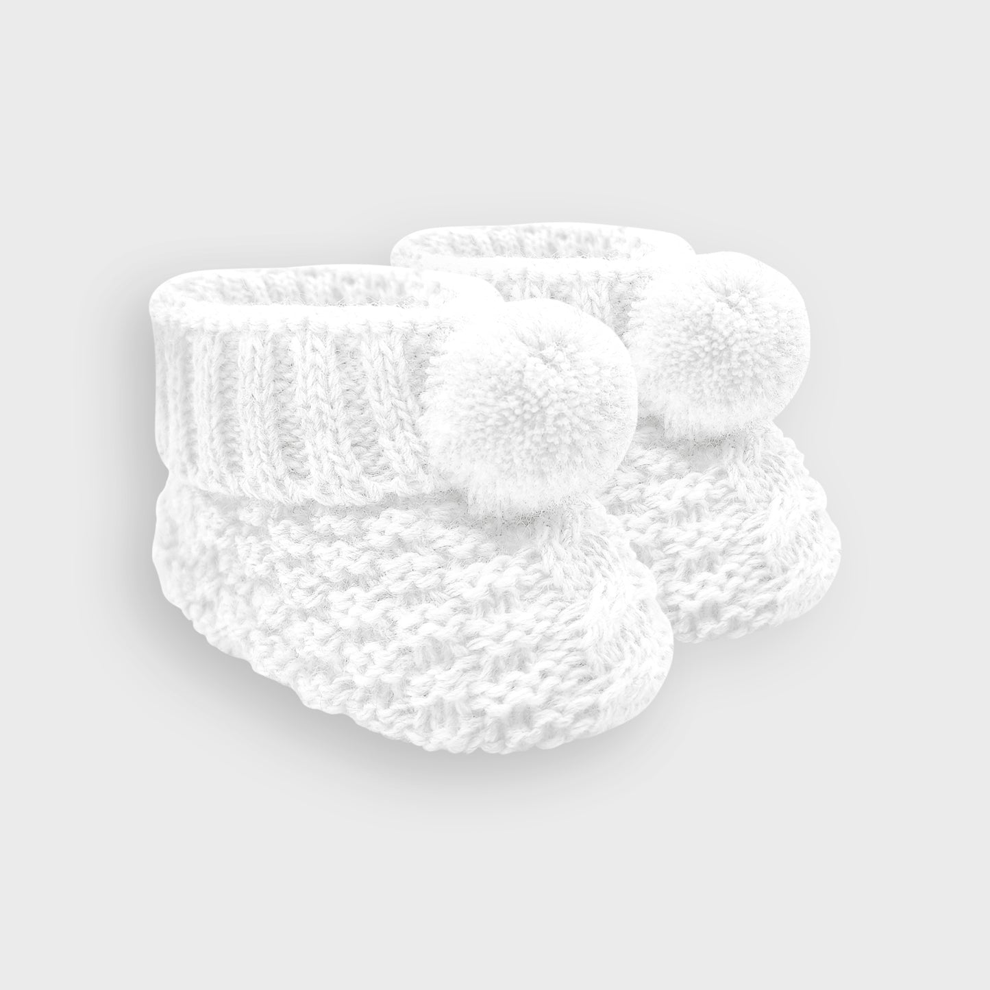 Check Knit White Pom Booties
