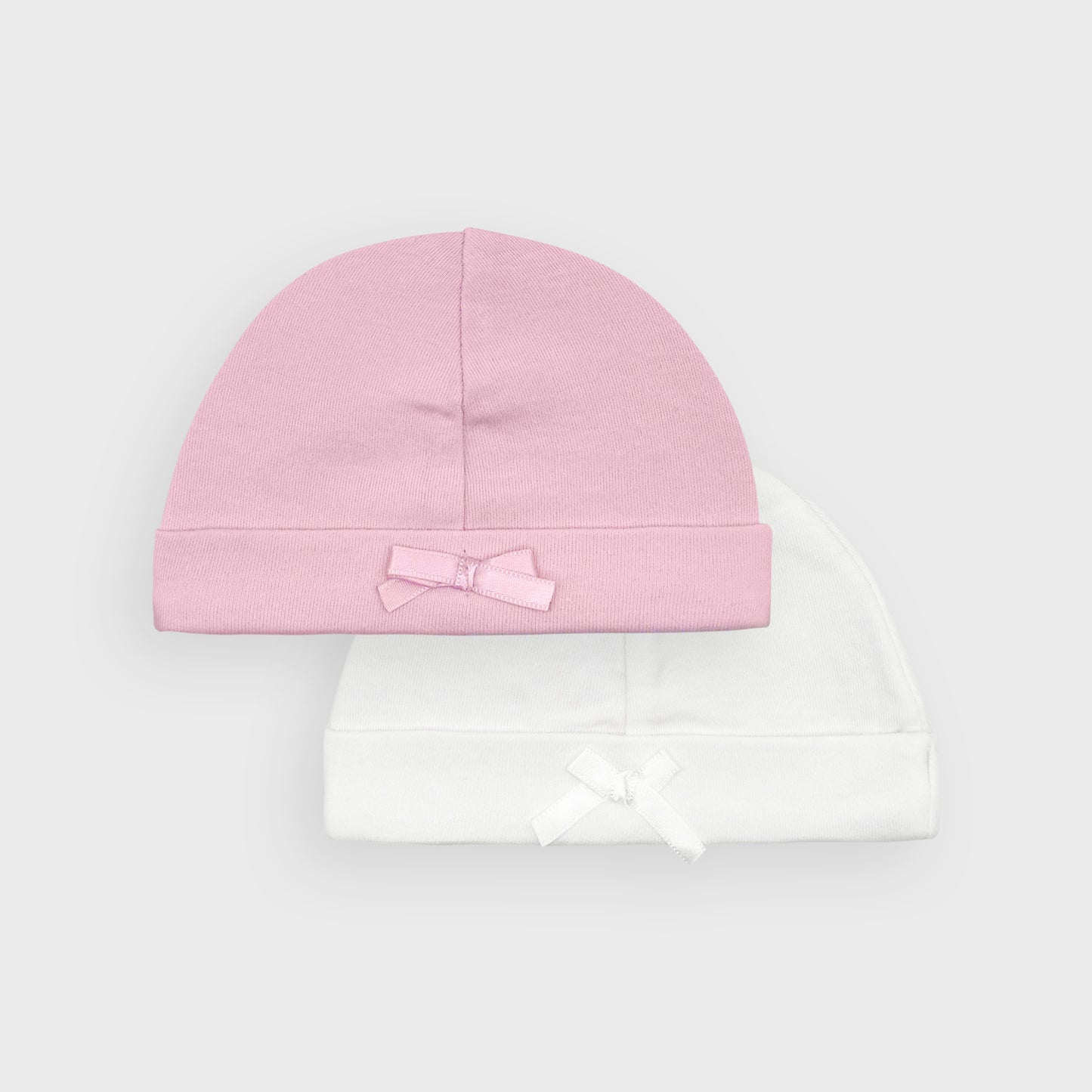 Premature Pink & White Cotton Layette Hats - 2 Pack