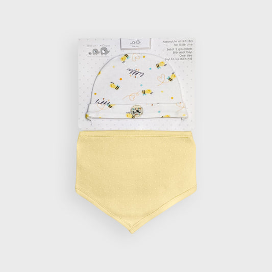 "Hello Little One" Yellow Bee Hat & Bib Set