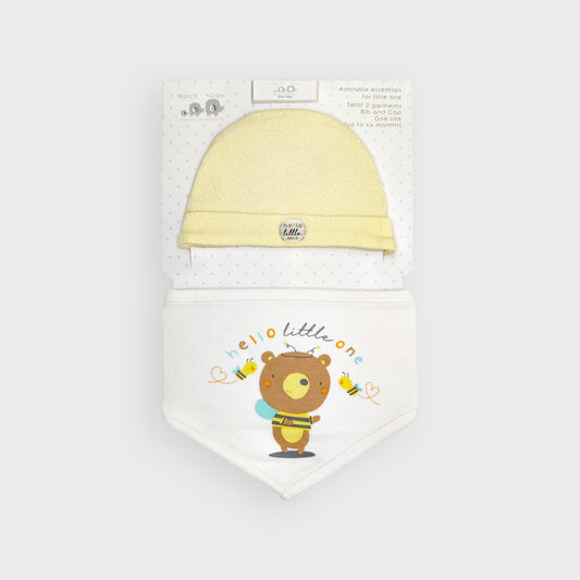 "Hello Little One" Bear Hat & Bib Set
