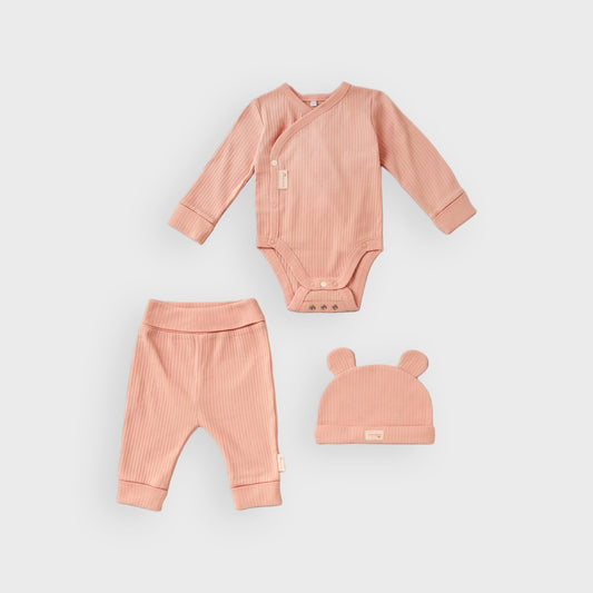 Coral Organic 3 Piece Ribbed Outfit