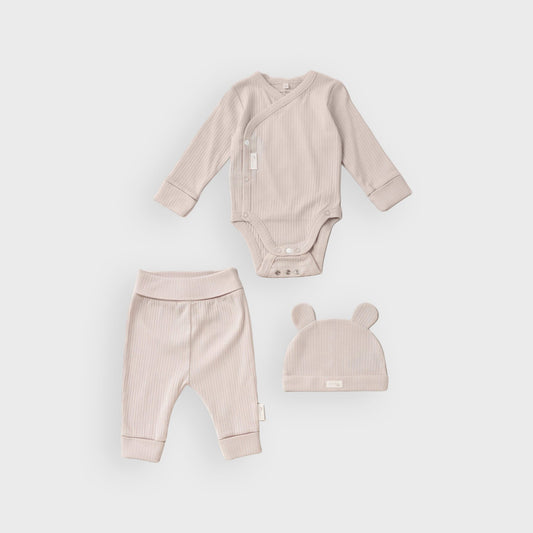 Beige Organic 3 Piece Ribbed Outfit