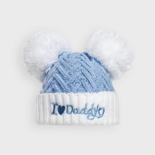 "I Love Daddy" Blue Chevron Double Pom Hat