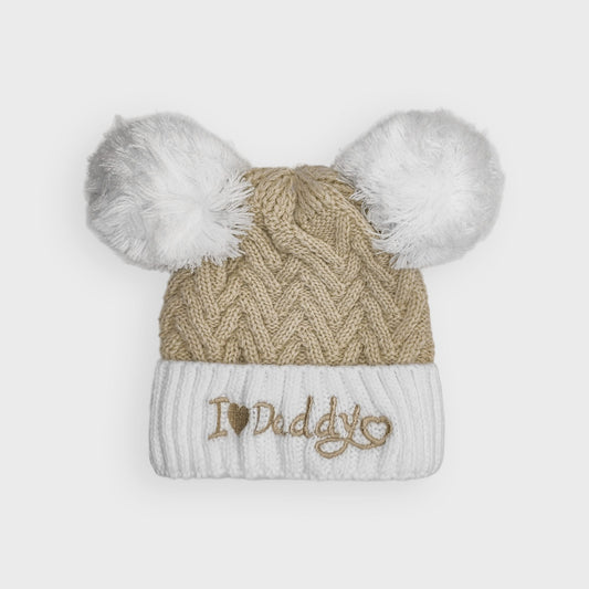 "I Love Daddy" Coffee Chevron Double Pom Hat