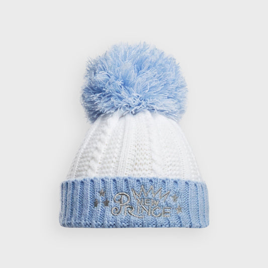 "New Prince" Blue Cable Knit Pom Hat