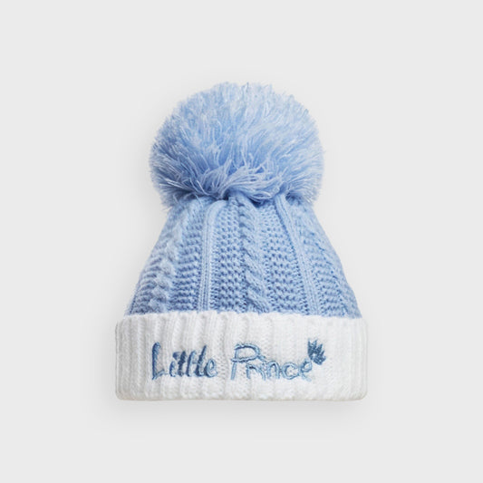 "Little Prince" Blue Cable Knit Pom Hat
