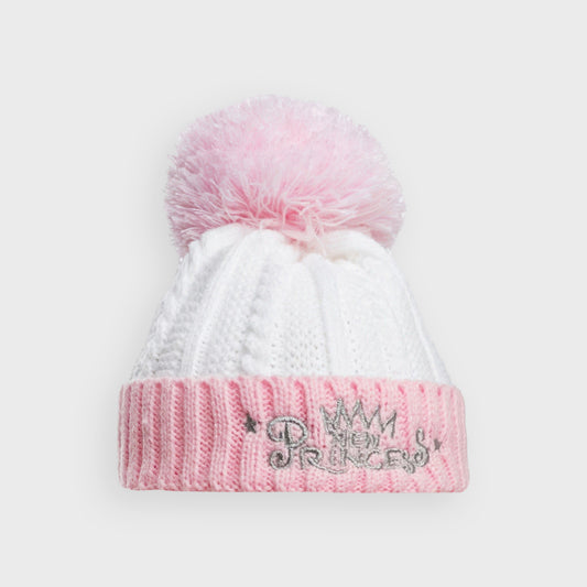 "New Princess" Pink Cable Knit Pom Hat