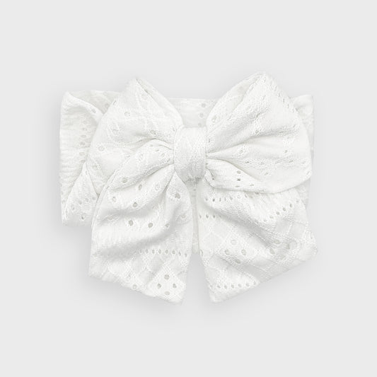 White Cable Headband With Large Bow
