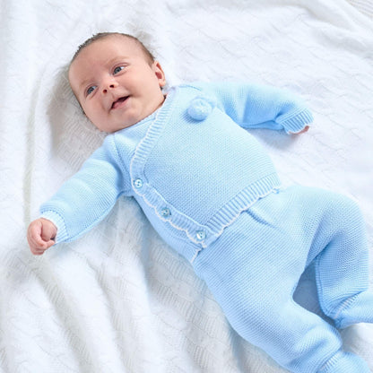 Blue Knitted Wrap Cardigan & Leggings Set