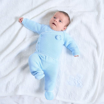 Blue Knitted Wrap Cardigan & Leggings Set