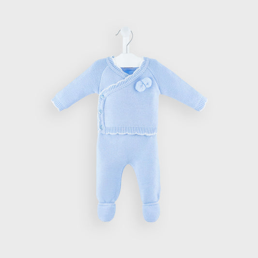 Blue Knitted Wrap Cardigan & Leggings Set