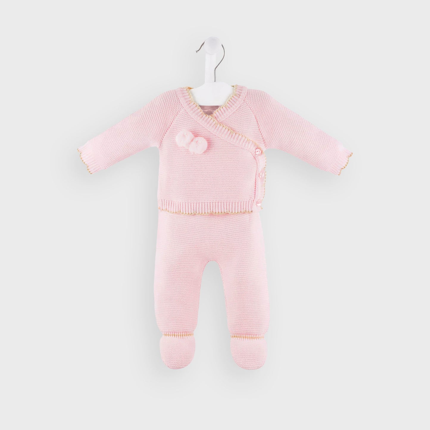 Pink Knitted Wrap Cardigan & Leggings Set