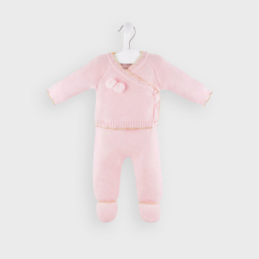 Pink Knitted Wrap Cardigan & Leggings Set