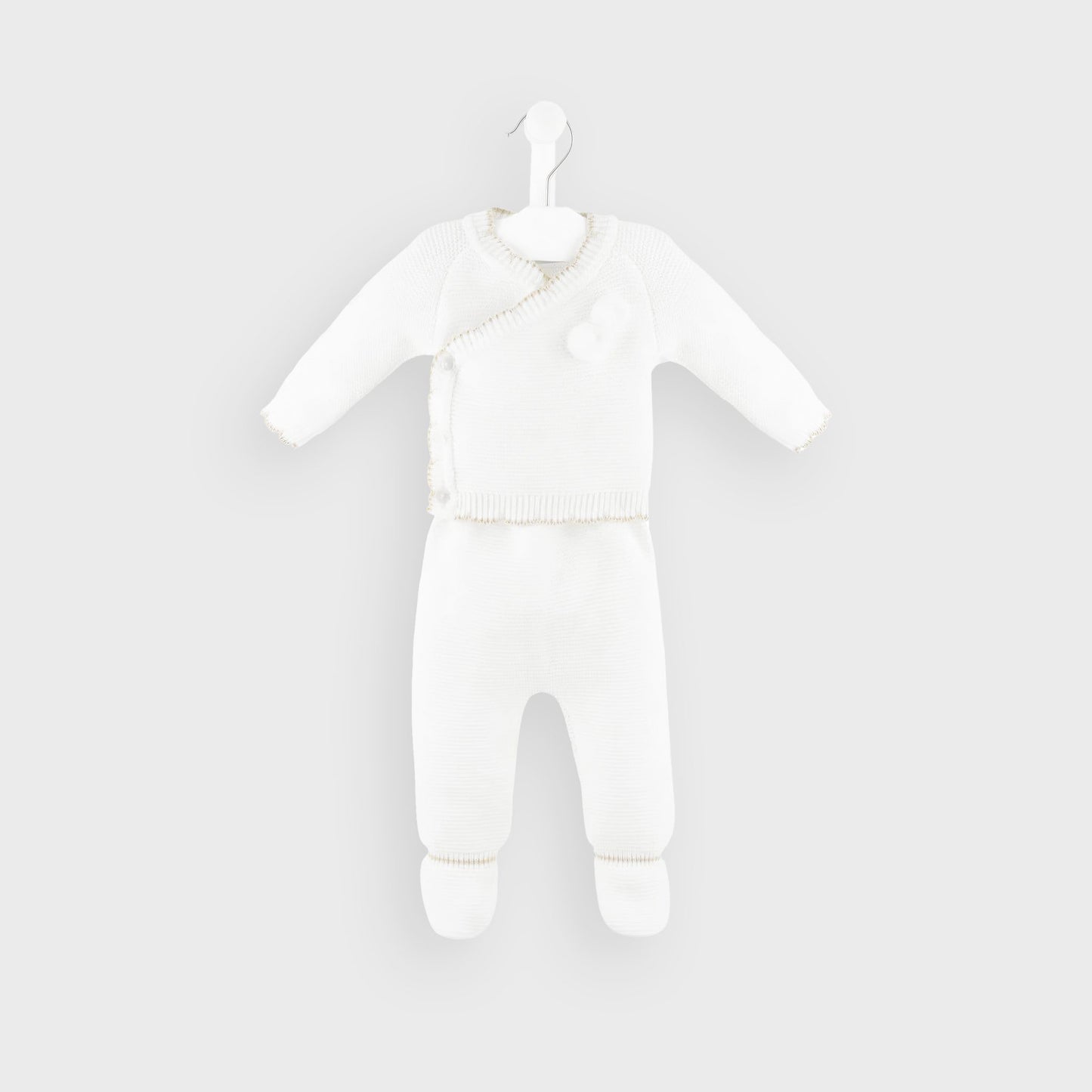 White Knitted Wrap Cardigan & Leggings Set