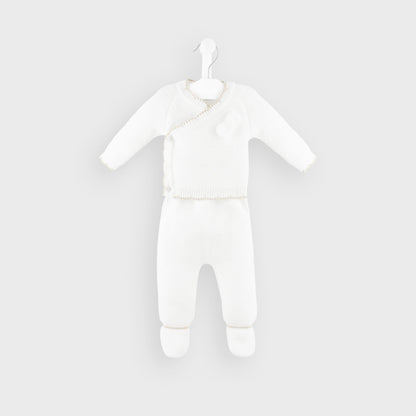 White Knitted Wrap Cardigan & Leggings Set