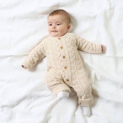 Taupe Basket Weave Knitted Onesie