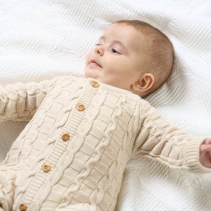 Taupe Basket Weave Knitted Onesie