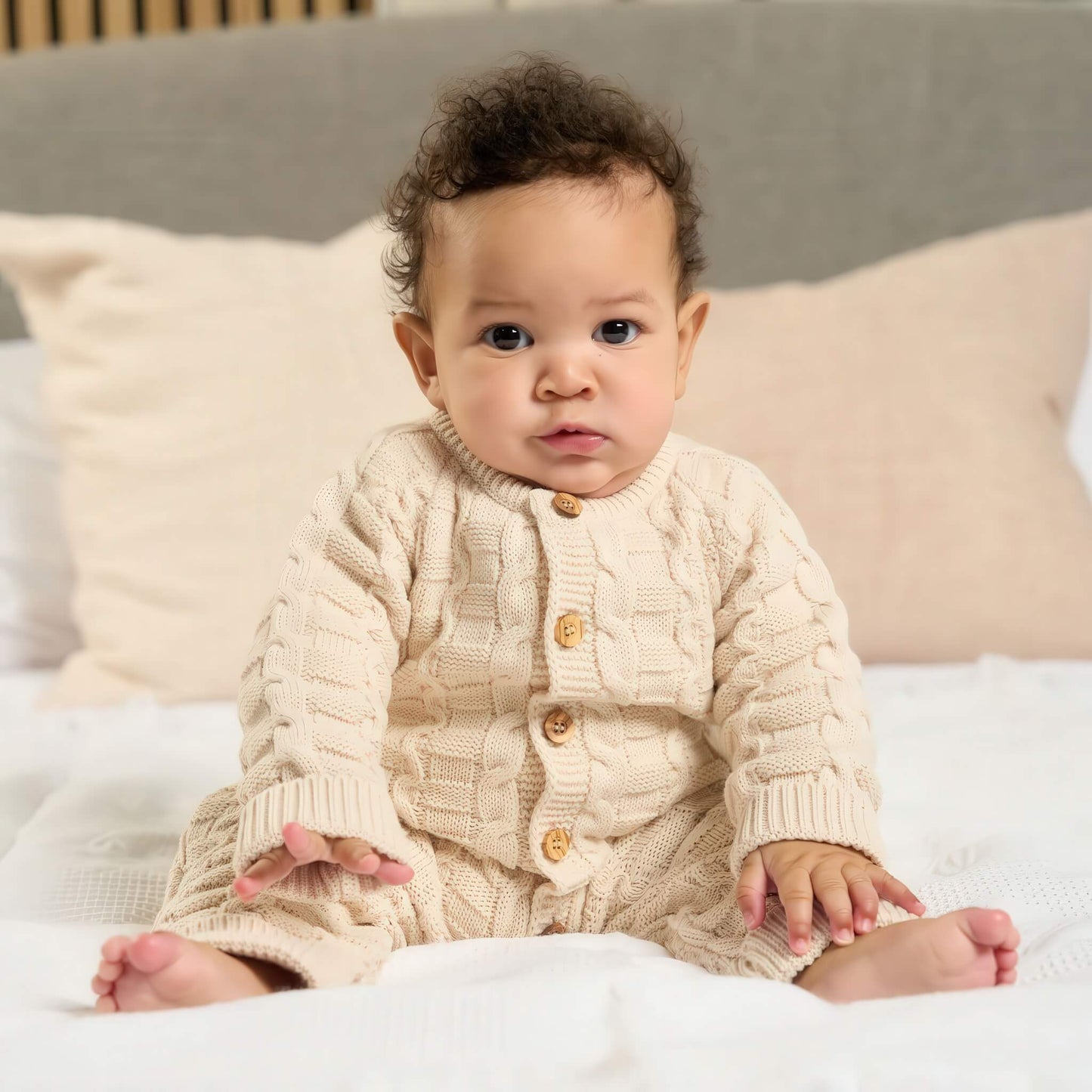 Taupe Basket Weave Knitted Onesie