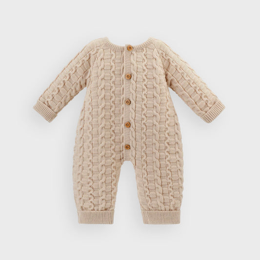 Taupe Basket Weave Knitted Onesie