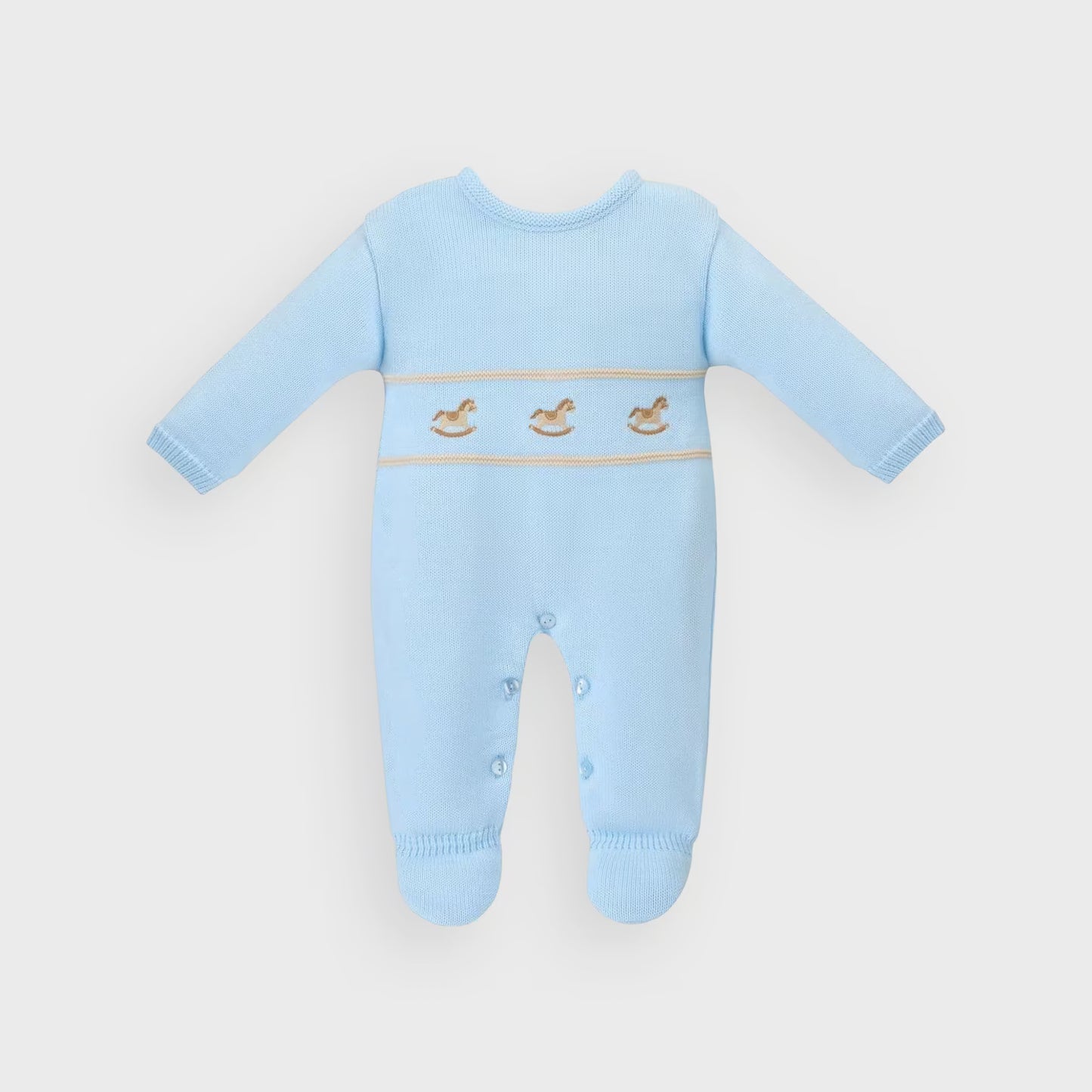 Blue Rocking Horse Knitted Onesie