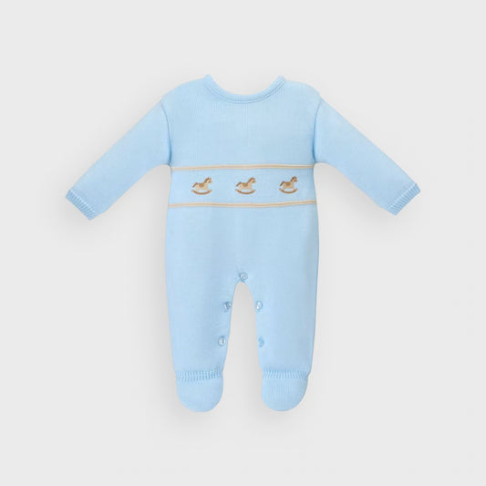 Blue Rocking Horse Knitted Onesie