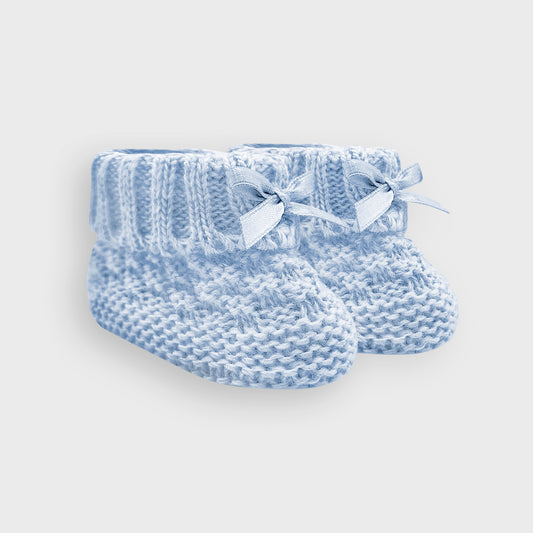 Check Knit Blue Bow Booties