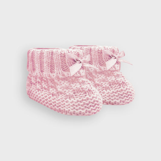 Check Knit Pink Bow Booties