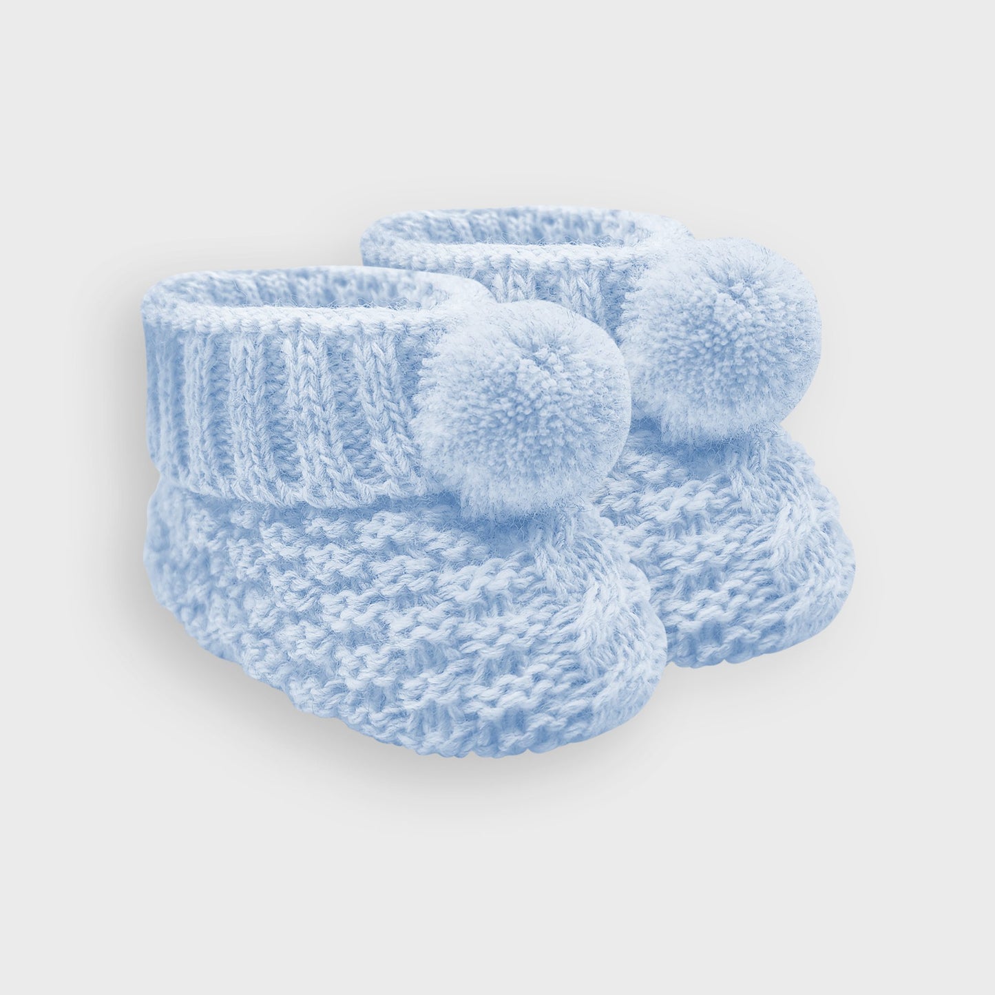 Check Knit Blue Pom Booties