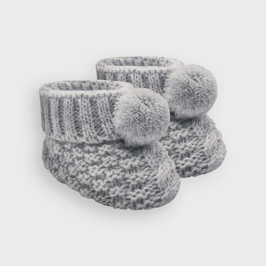 Check Knit Grey Pom Booties