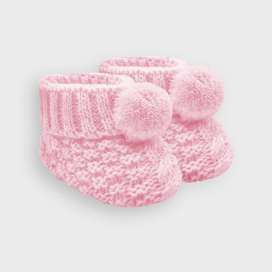 Check Knit Pink Pom Booties