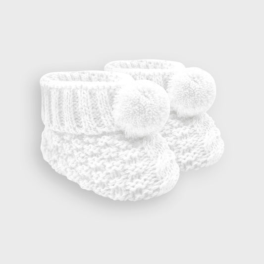 Check Knit White Pom Booties