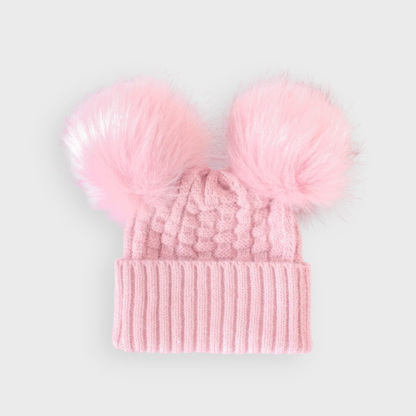 Pink Checked Double Pom Hat
