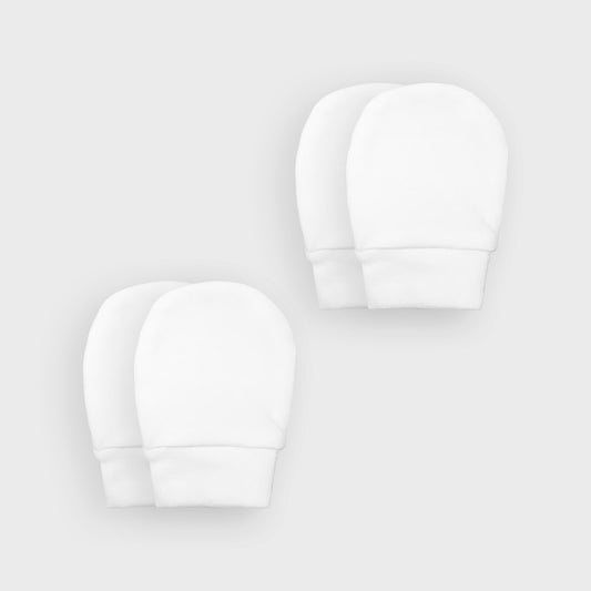 White Cotton Jersey Scratch Mittens - 2 Pairs