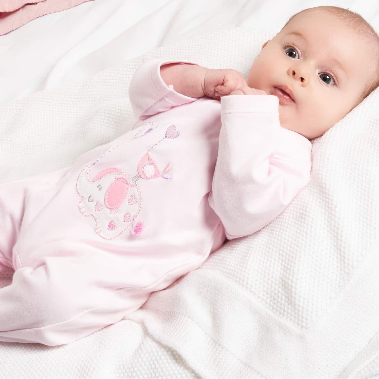 Pink Elephant & Bird Cotton Sleepsuit