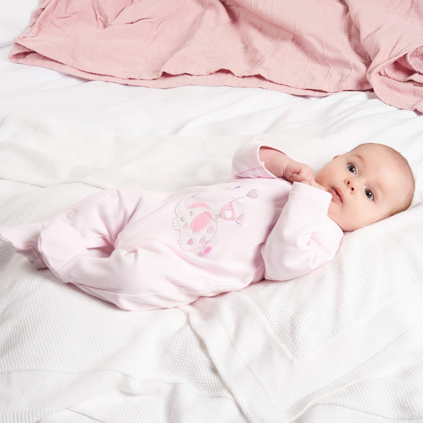 Pink Elephant & Bird Cotton Sleepsuit
