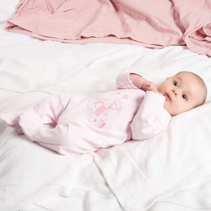 Pink Elephant & Bird Cotton Sleepsuit