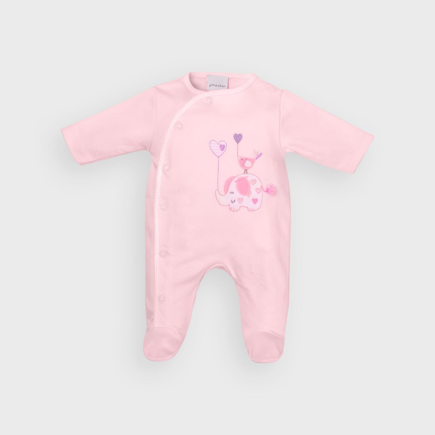 Pink Elephant & Bird Cotton Sleepsuit