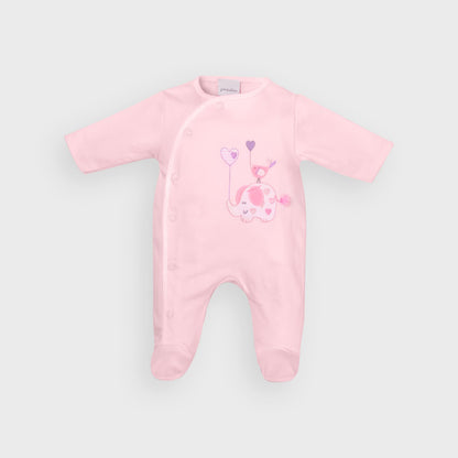 Pink Elephant & Bird Cotton Sleepsuit