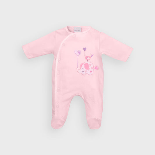 Pink Elephant & Bird Cotton Sleepsuit