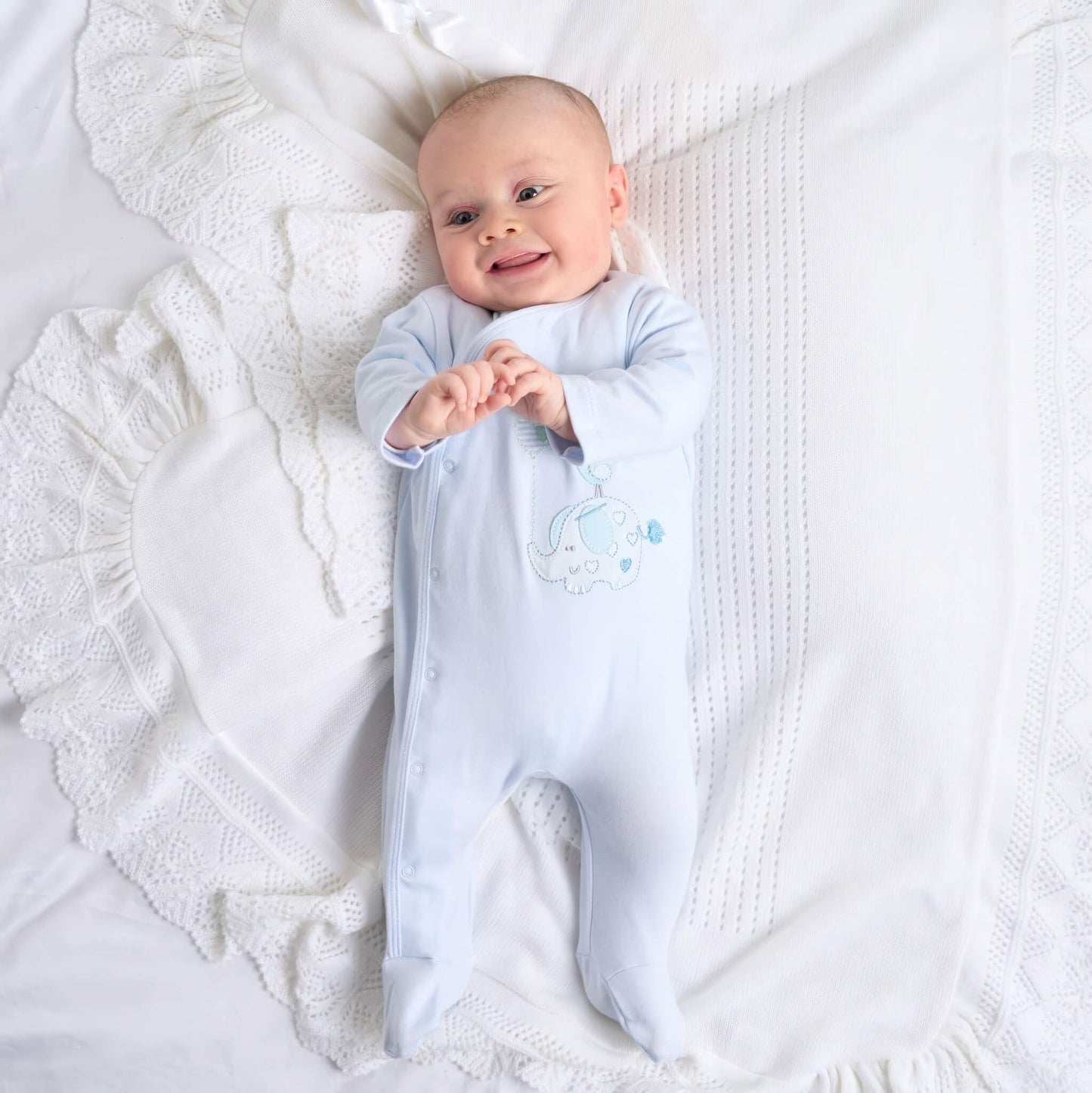 Blue Elephant & Bird Cotton Sleepsuit