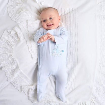 Blue Elephant & Bird Cotton Sleepsuit