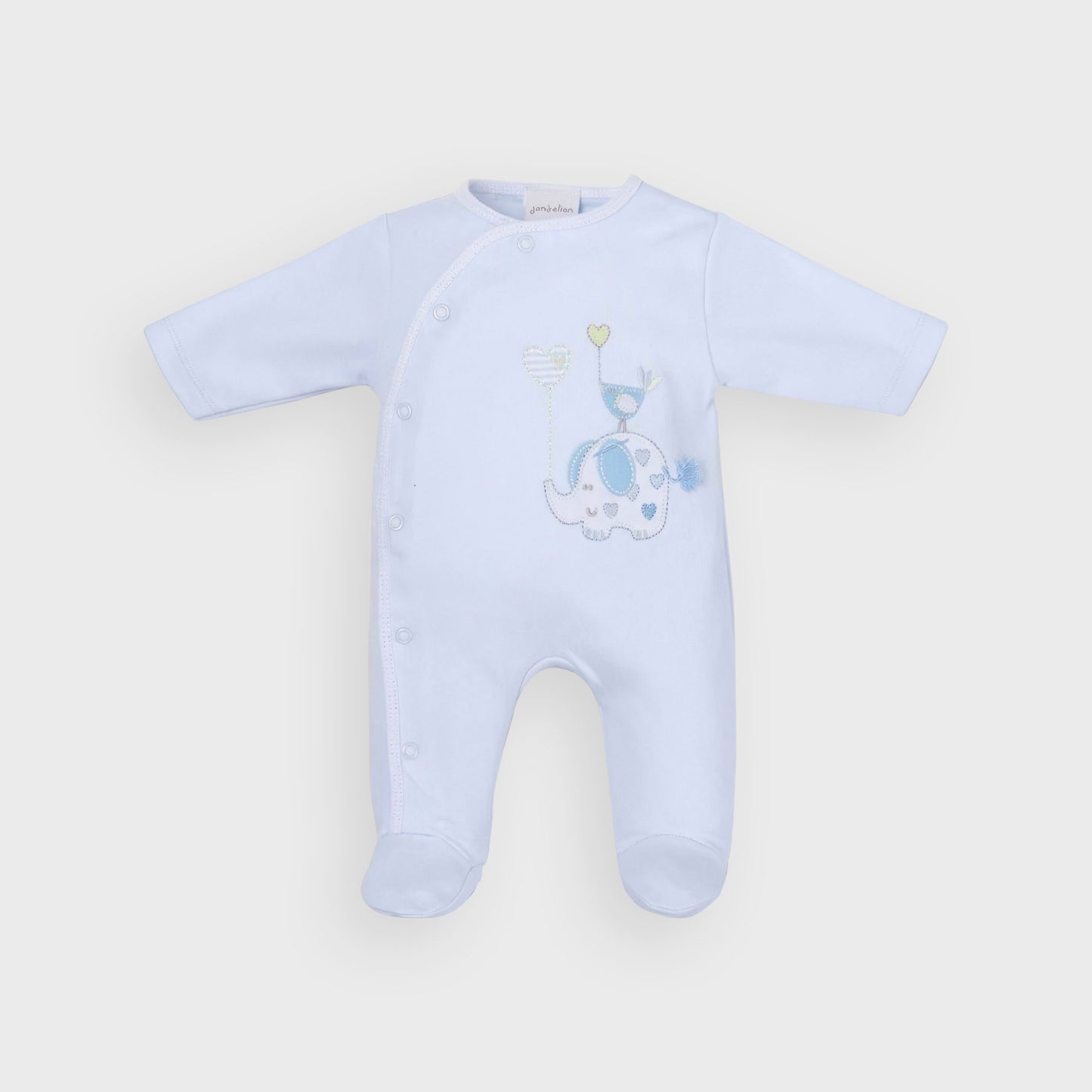 Blue Elephant & Bird Cotton Sleepsuit