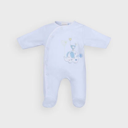 Blue Elephant & Bird Cotton Sleepsuit